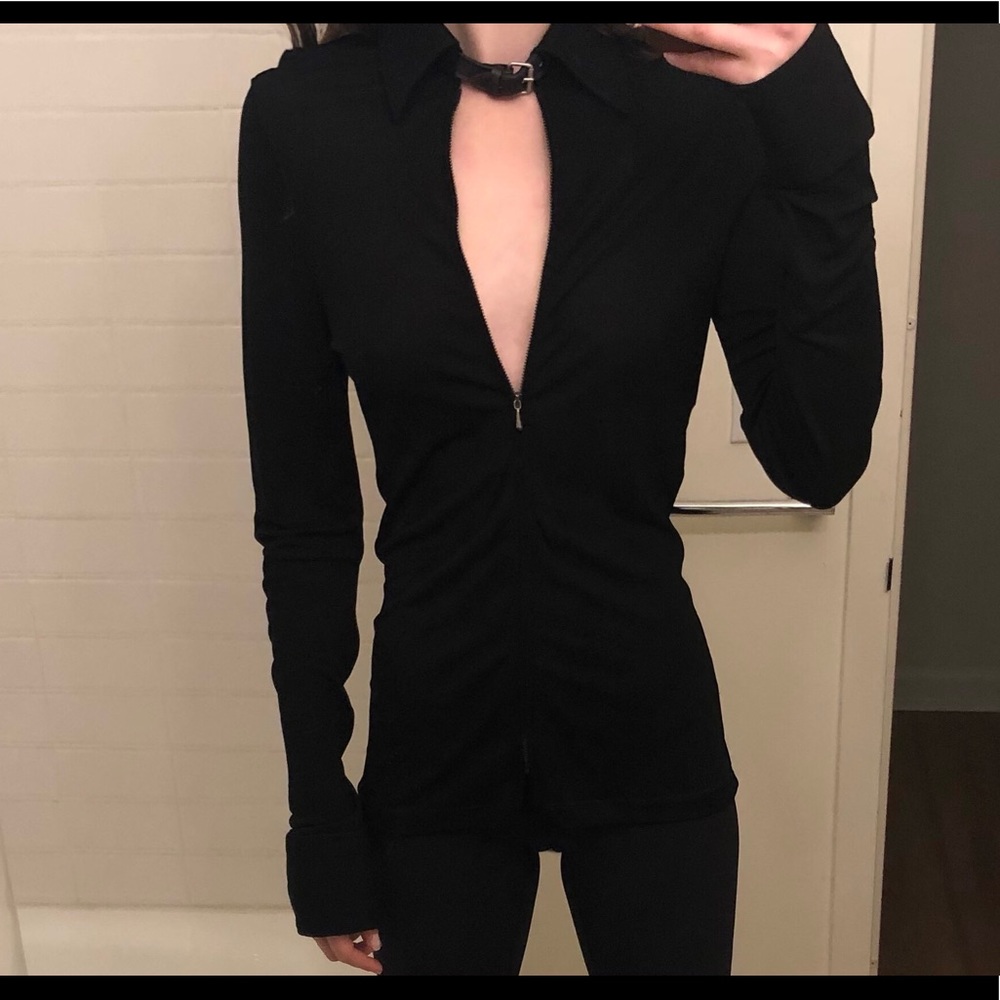 COPY - JPG black zip up belt collar top